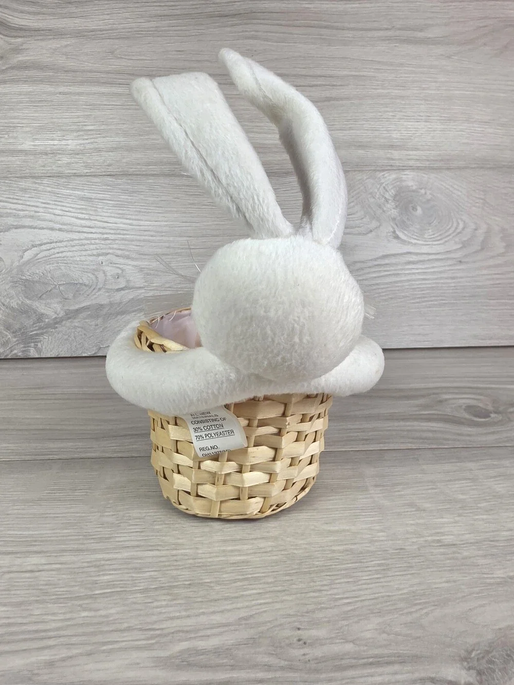 Easter Plush Rabbit Basket Woven Seasonal Decor Satin Liner Whimsical SU54